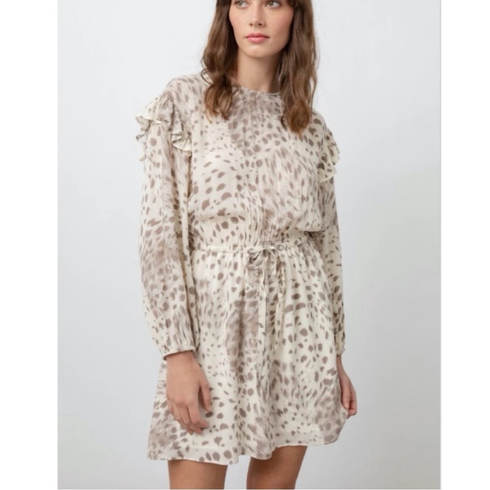 NWT Rails Ora Puma Rayon Chiffon Animal Print Ivory Mini Dress Sz S